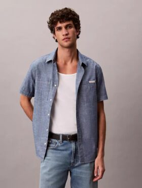 Camisa clássica de chambray com botões