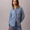 Camisa clássica de Denim com botões
