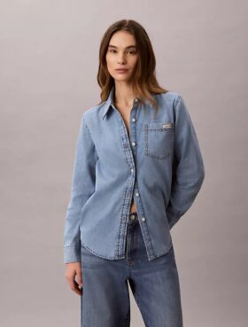 Camisa clássica de Denim com botões