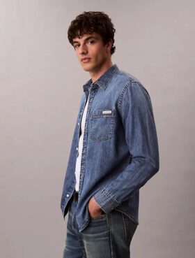 Camisa clássica de Denim com botões