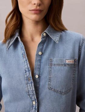 Camisa clássica de Denim com botões