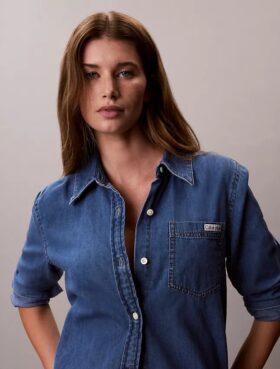 Camisa clássica de Denim com botões