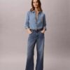 Camisa clássica de Denim com botões