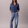 Camisa clássica de Denim com botões Camisa clássica de Denim com botões