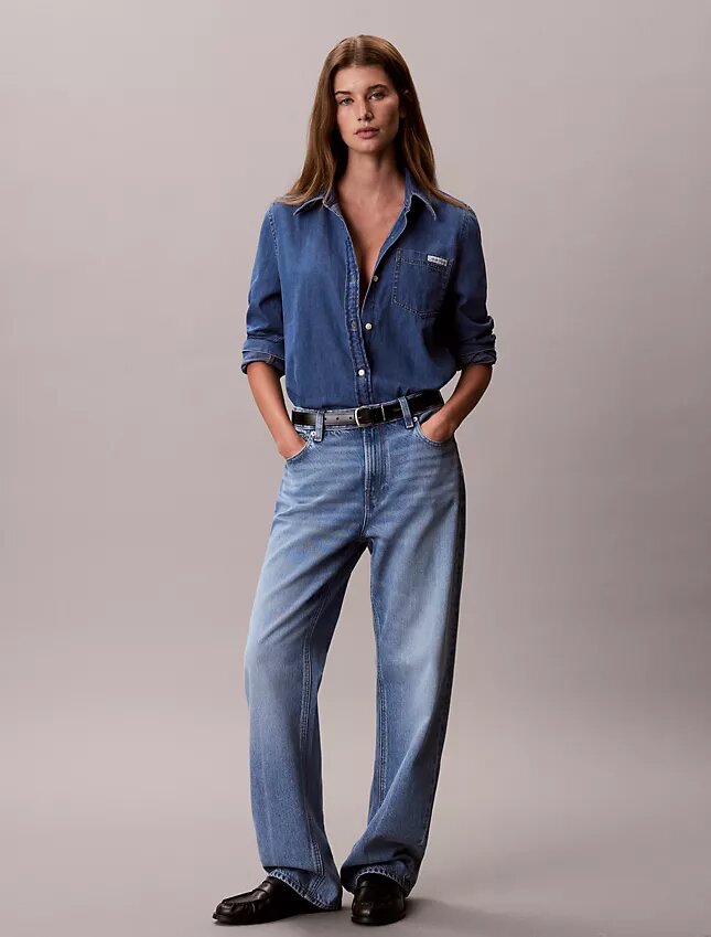 Camisa clássica de Denim com botões Camisa clássica de Denim com botões