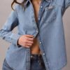 Camisa clássica de Denim com botões