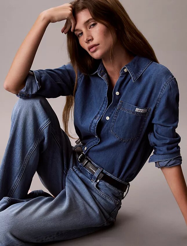 Camisa clássica de Denim com botões Camisa clássica de Denim com botões