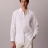 Camisa clássica de linho e algodão com botões