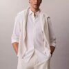 Camisa clássica de linho e algodão com botões