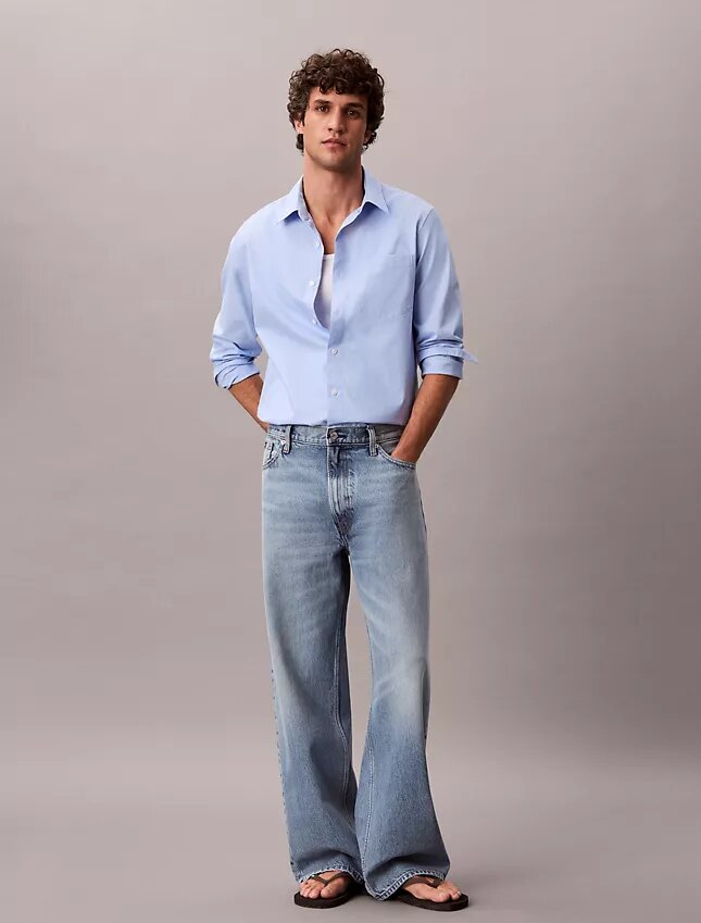 Camisa clássica de popeline lavado com botões Camisa clássica de popeline lavado com botões