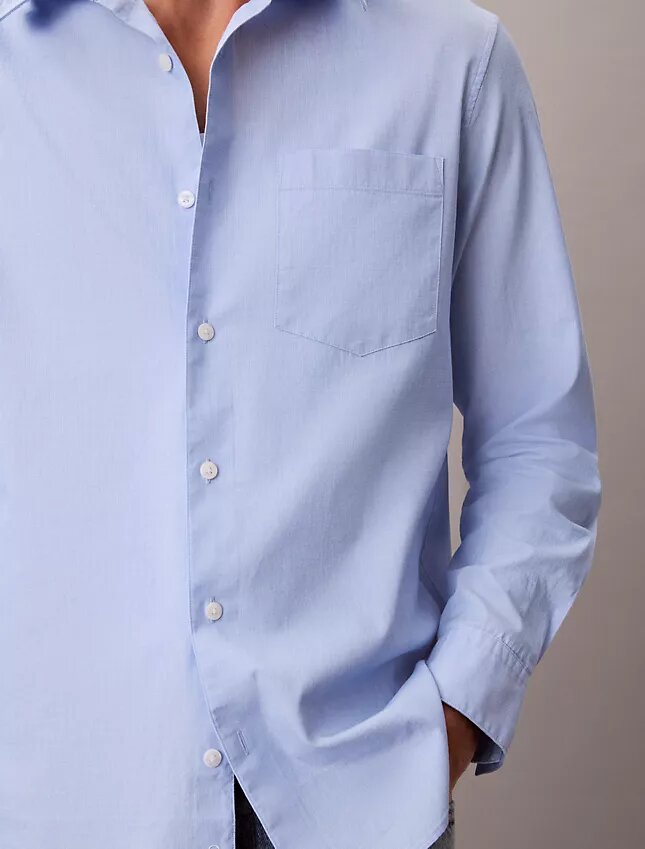 Camisa clássica de popeline lavado com botões Camisa clássica de popeline lavado com botões