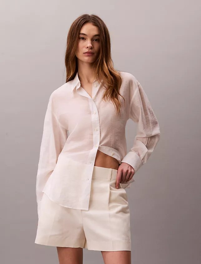Camisa clássica de voile com botões Camisa clássica de voile com botões