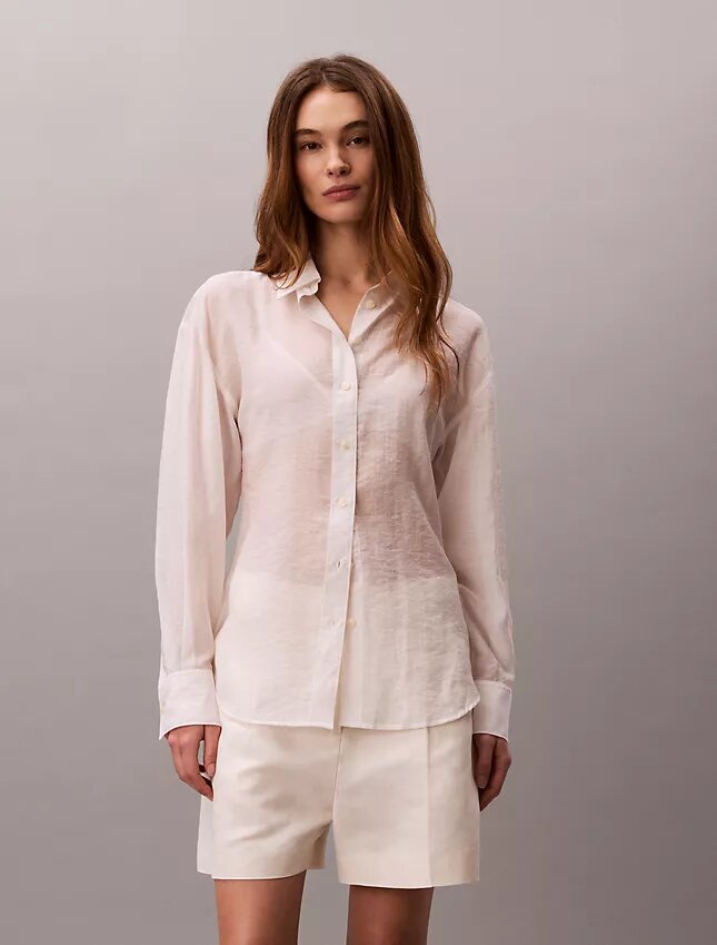 Camisa clássica de voile com botões Camisa clássica de voile com botões