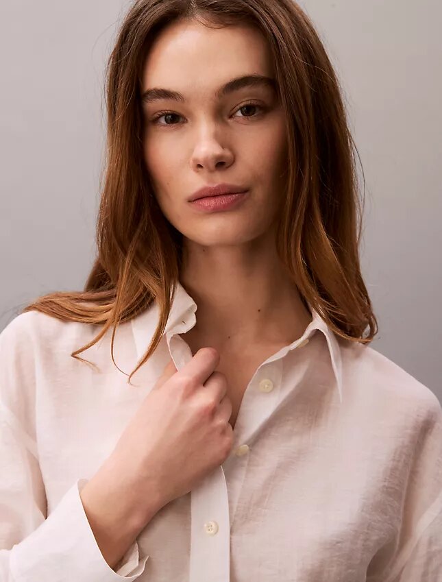 Camisa clássica de voile com botões Camisa clássica de voile com botões