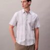 Camisa clássica elástica com riscas tingidas no fio Camisa clássica elástica com riscas tingidas no fio
