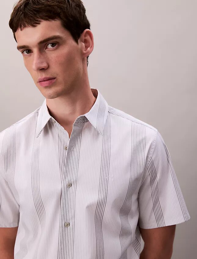 Camisa clássica elástica com riscas tingidas no fio Camisa clássica elástica com riscas tingidas no fio