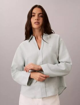 Camisa clássica em mistura de linho