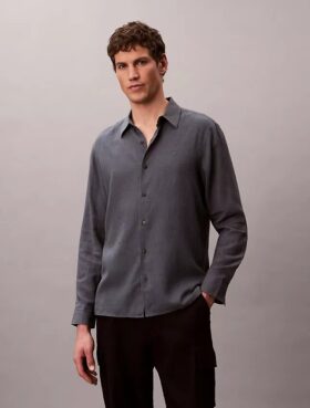 Camisa clássica em mistura de linho liso