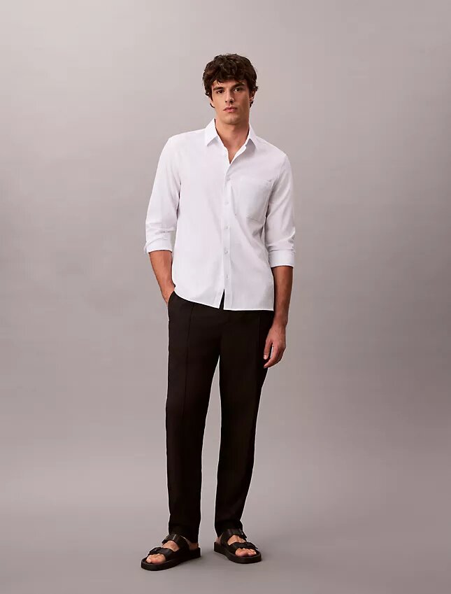 Camisa clássica lisa em seersucker Camisa clássica lisa em seersucker