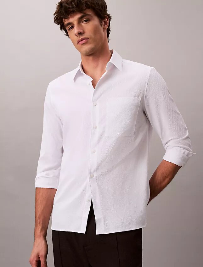 Camisa clássica lisa em seersucker Camisa clássica lisa em seersucker