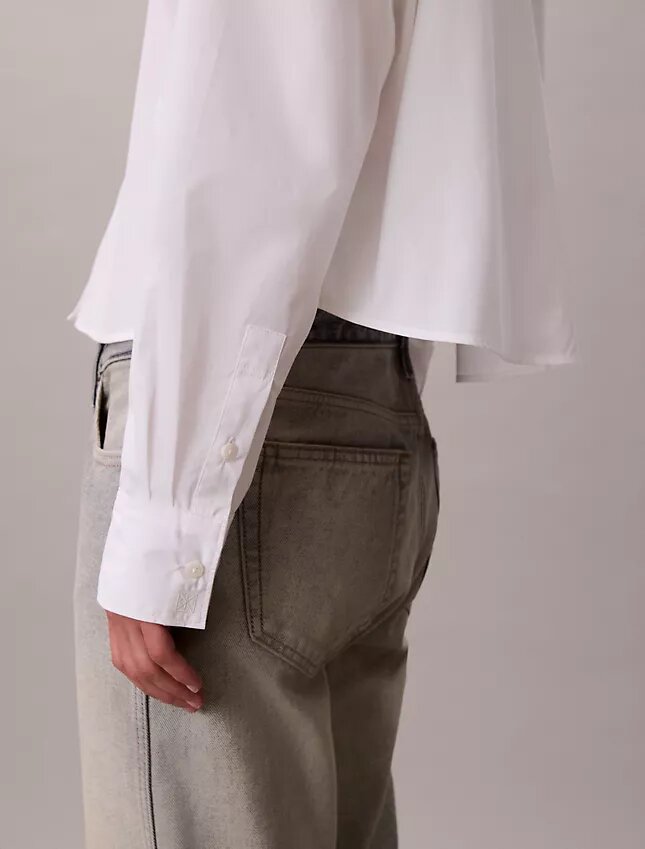 Camisa curta de popeline com botões e corte descontraído Camisa curta de popeline com botões e corte descontraído