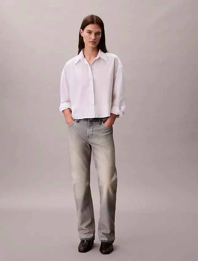 Camisa curta de popeline com botões e corte descontraído Camisa curta de popeline com botões e corte descontraído