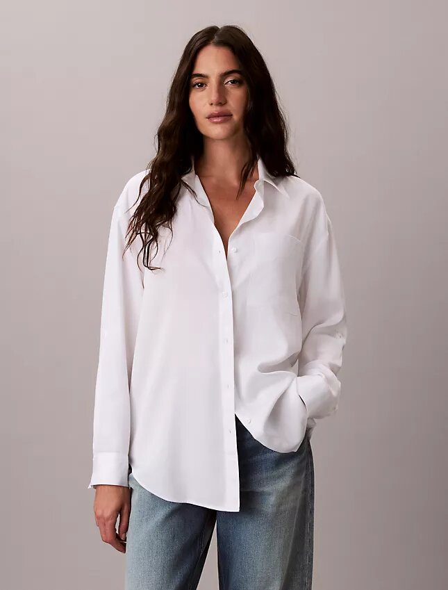 Camisa de botões com aba enrolada em Lyocell Camisa de botões com aba enrolada em Lyocell