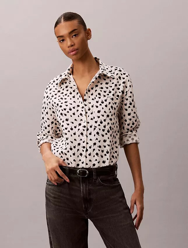 Camisa de botões com aba enrolada em Lyocell Camisa de botões com aba enrolada em Lyocell