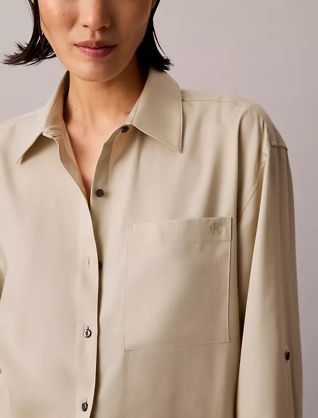 Camisa de botões com aba enrolada em Lyocell Camisa de botões com aba enrolada em Lyocell