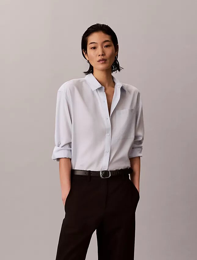Camisa de botões com aba enrolada em Lyocell Camisa de botões com aba enrolada em Lyocell