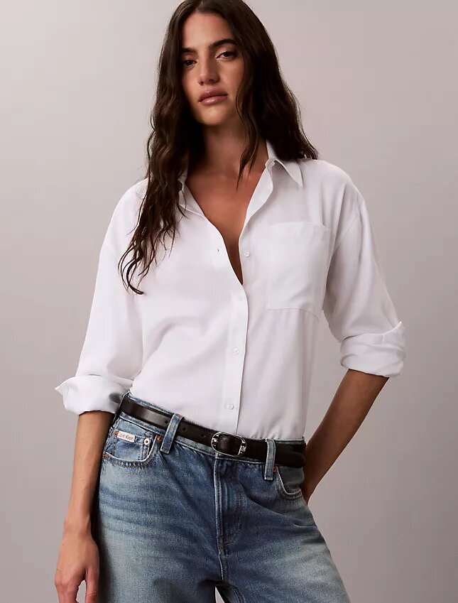 Camisa de botões com aba enrolada em Lyocell Camisa de botões com aba enrolada em Lyocell