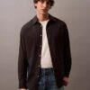 Camisa de botões em mistura de lã com corte descontraído Camisa de botões em mistura de lã com corte descontraído