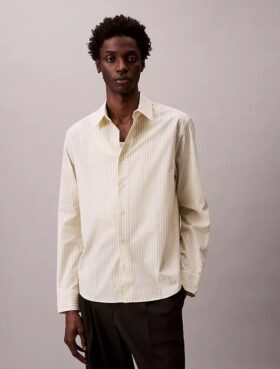 Camisa de botões em popeline de algodão Cotton Stretch às riscas