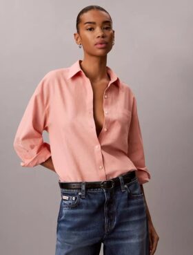 Camisa de botões folgada em mistura de linho
