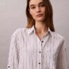Camisa de botões folgada em mistura de linho
