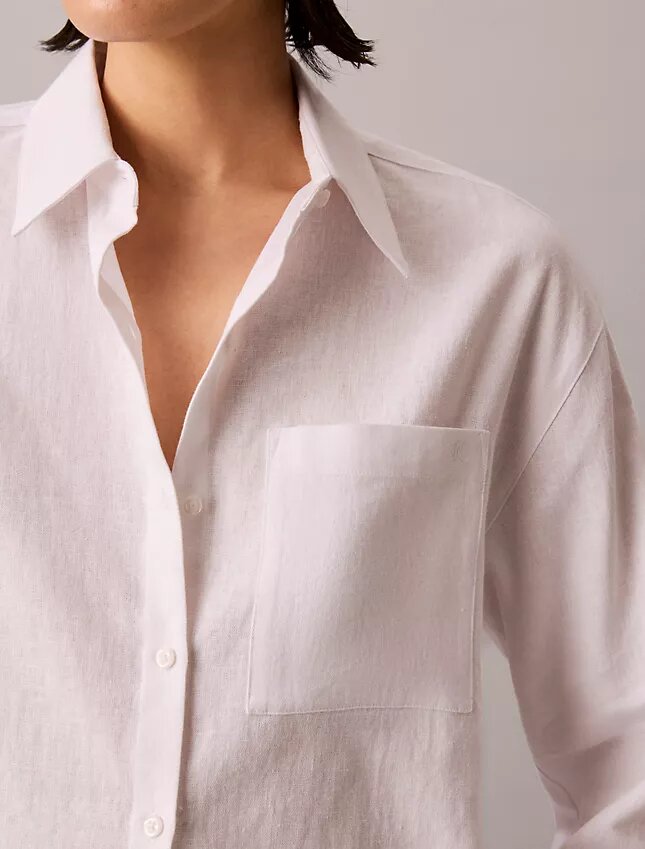 Camisa de botões folgada em mistura de linho Camisa de botões folgada em mistura de linho