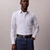 Camisa de botões justa em algodão elástico às riscas Camisa de botões justa em algodão elástico às riscas