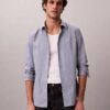 Camisa de botões justa em algodão elástico às riscas Camisa de botões justa em algodão elástico às riscas