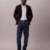 Camisa de botões justa em algodão elástico às riscas Camisa de botões justa em algodão elástico às riscas