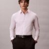 Camisa de botões justa em algodão elástico às riscas Camisa de botões justa em algodão elástico às riscas