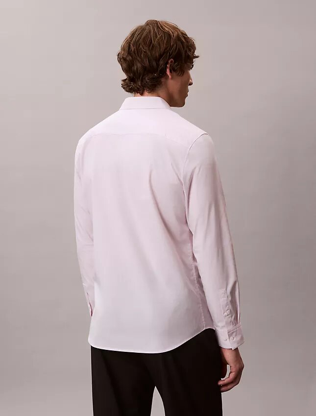 Camisa de botões justa em algodão elástico às riscas Camisa de botões justa em algodão elástico às riscas