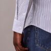 Camisa de botões justa em algodão elástico às riscas Camisa de botões justa em algodão elástico às riscas