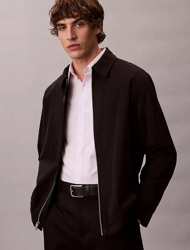 Camisa de botões justa em algodão elástico às riscas Camisa de botões justa em algodão elástico às riscas