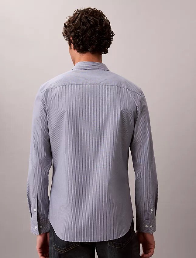 Camisa de botões justa em algodão elástico às riscas Camisa de botões justa em algodão elástico às riscas