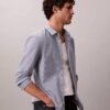 Camisa de botões justa em algodão elástico às riscas Camisa de botões justa em algodão elástico às riscas