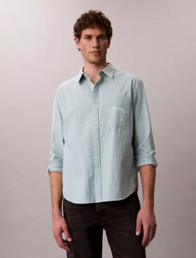 Camisa de botões listrada, justa e descontraída