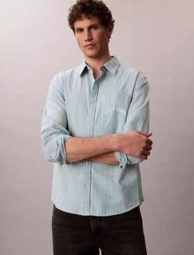Camisa de botões listrada, justa e descontraída