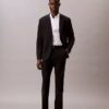 Camisa de corte justo com botões em azul-marinho liso Camisa de corte justo com botões em azul-marinho liso