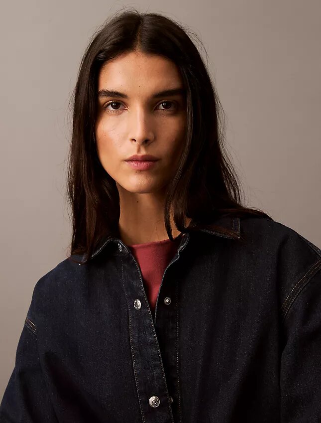 Camisa de Denim descontraída com botões Camisa de Denim descontraída com botões