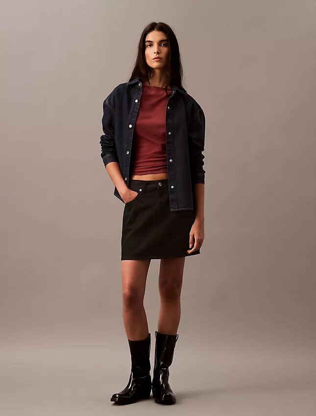 Camisa de Denim descontraída com botões Camisa de Denim descontraída com botões